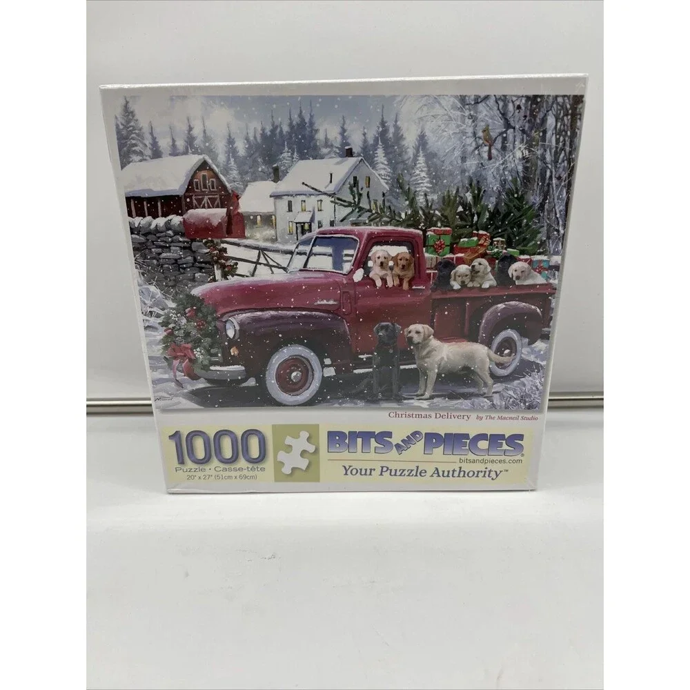 Bits and Pieces 1000 Puzzle #46975 Christmas Delivery 20”x27” Dog Truck Snow New